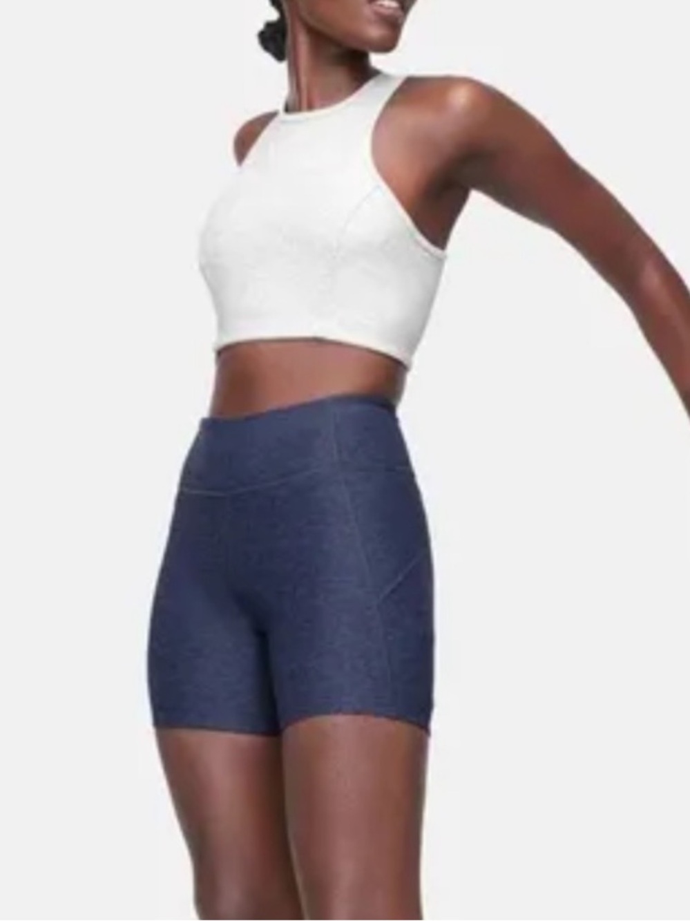OUTDOOR VOICES | Warm Up Short Navy Heather Bike Short Wide Waistband Pocket - Picture 5 of 5